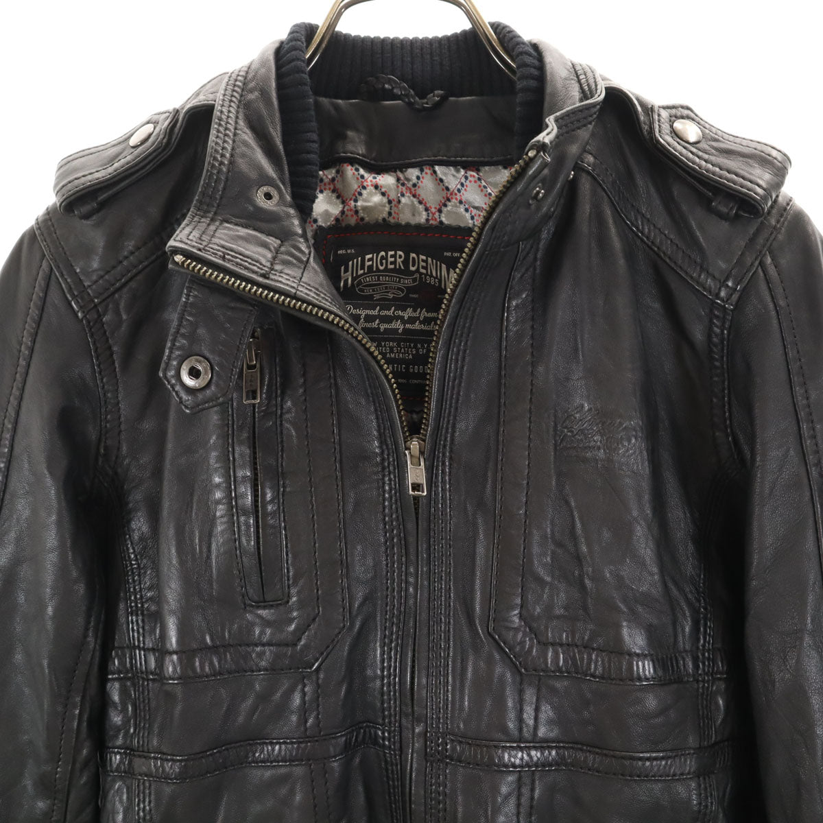 HILFIGER DENIM ヒルフィガーデニム シングルライダースジャケット M ブラック トミーヒルフィガー レディース