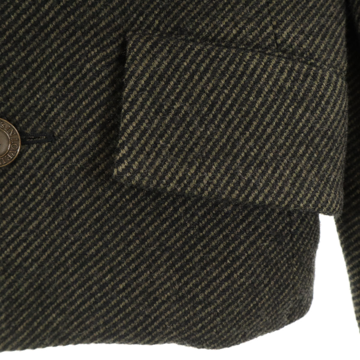 美品 Y's ワイズ 日本製 斜ストライプ柄 ショート丈 ウールジャケット 1 カーキ ヨウジヤマモト レディース