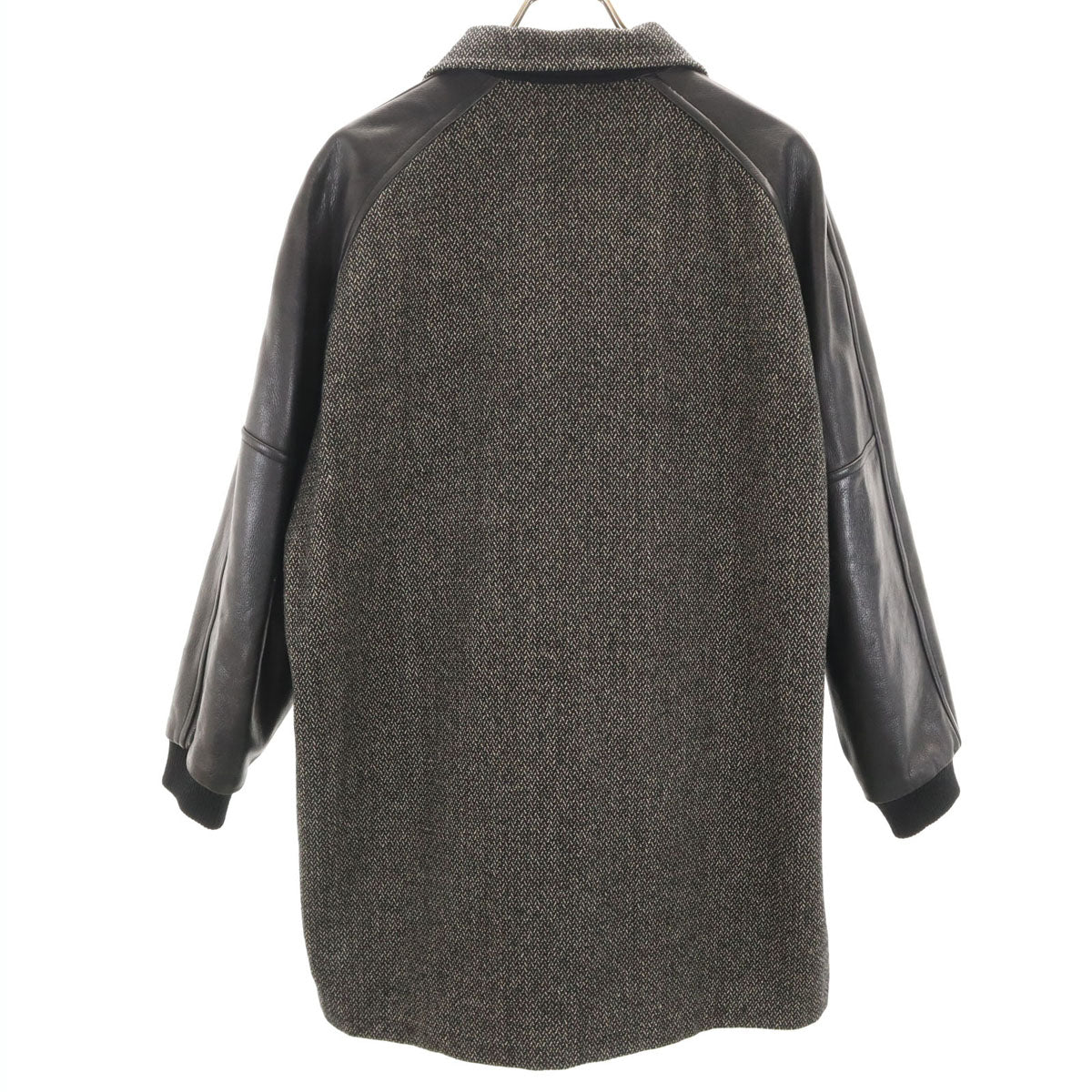 Y's ワイズ 80s ヴィンテージ 鹿革 レザー切替 ウール ステンカラーコート ブラック ヨウジヤマモト メンズ