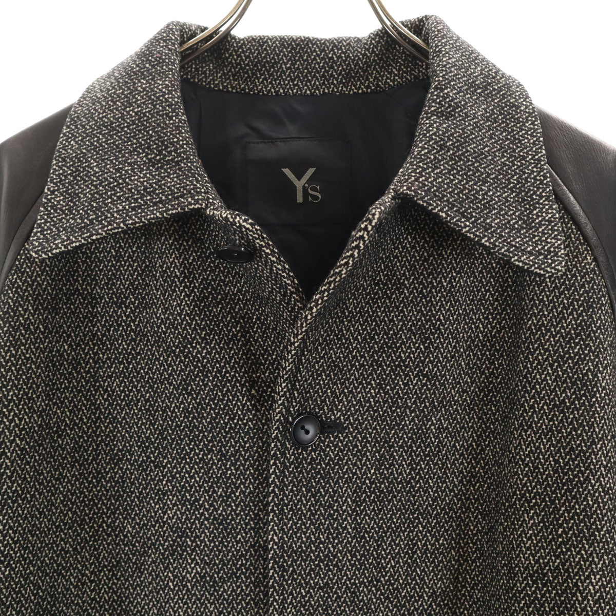 Y's ワイズ 80s ヴィンテージ 鹿革 レザー切替 ウール ステンカラーコート ブラック ヨウジヤマモト メンズ