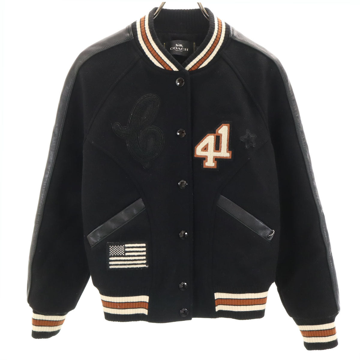 COACH コーチ スタジャン XS ブラック F34122 バーシティジャケット 中綿 レディース