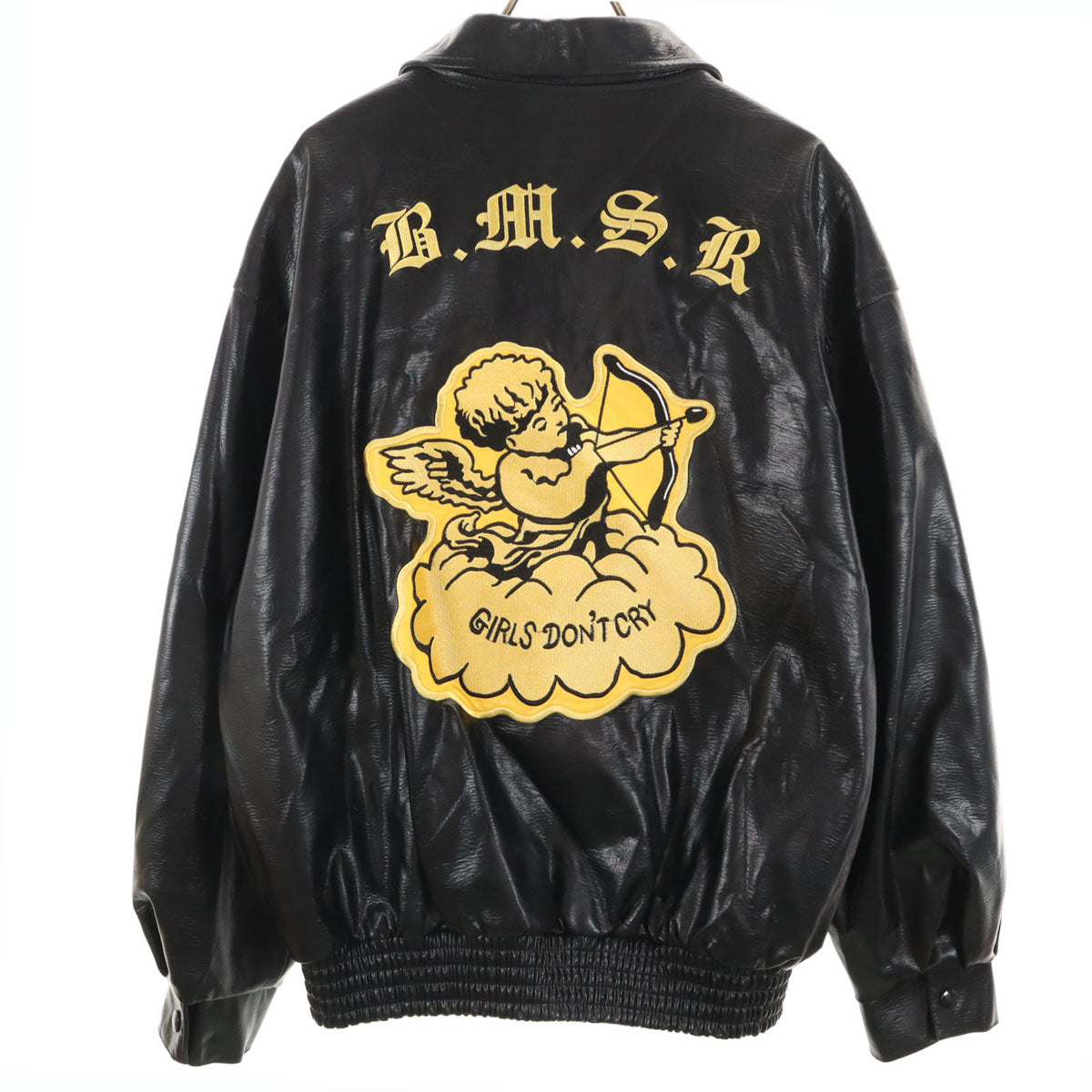BENMY SHOWER 21AW Girls Don't Cry ガールズドントクライ コラボ バックエンジェル刺繍 フェイク レザージャケット 3 ブラック メンズ