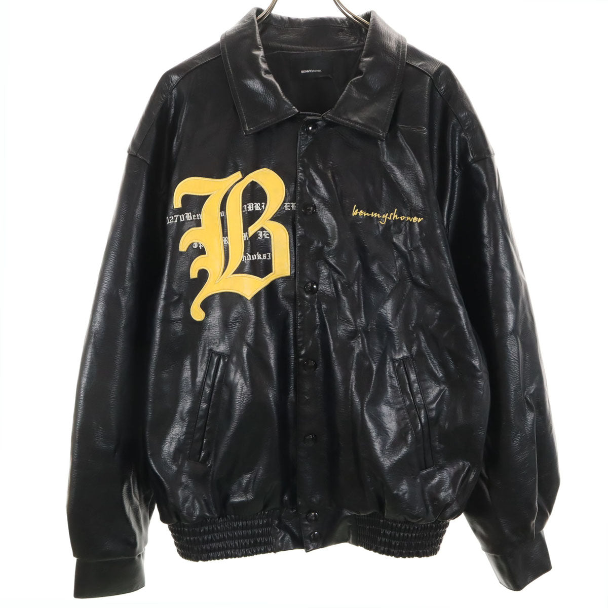 BENMY SHOWER 21AW Girls Don't Cry ガールズドントクライ コラボ バックエンジェル刺繍 フェイク レザージャケット 3 ブラック メンズ