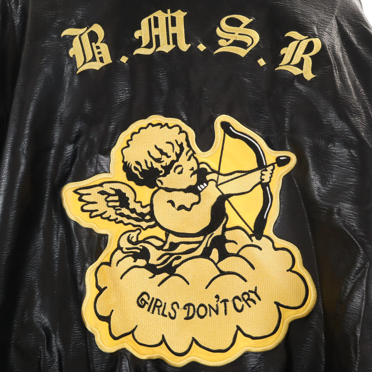 BENMY SHOWER 21AW Girls Don't Cry ガールズドントクライ コラボ バックエンジェル刺繍 フェイク レザージャケット 3 ブラック メンズ