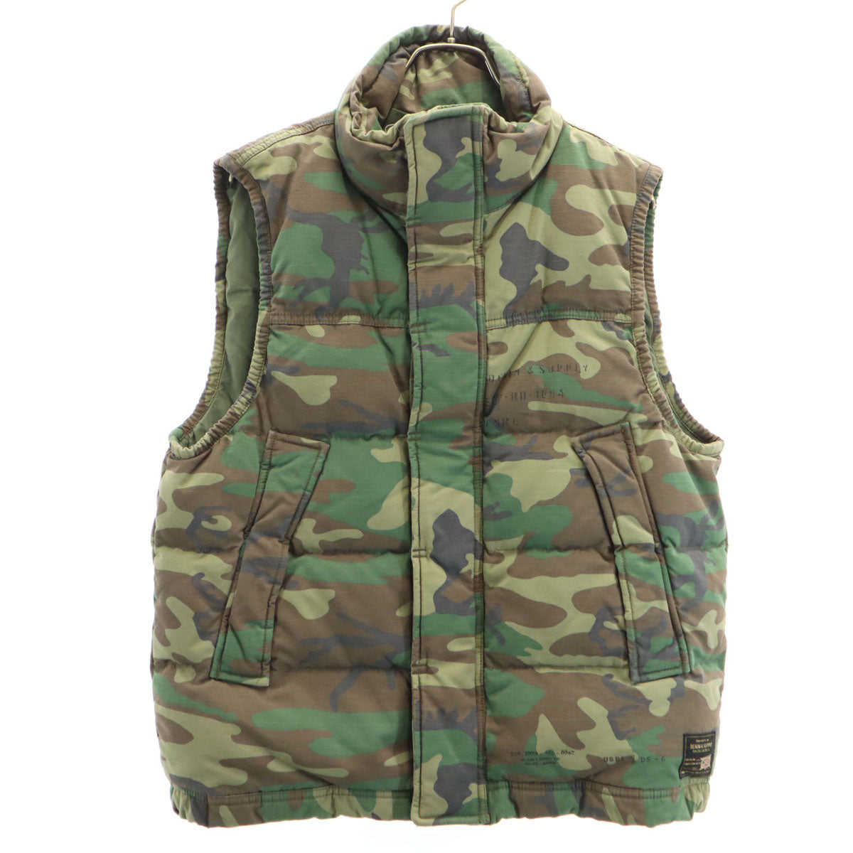 美品 DENIMU&SUPPLY RALPH LAUREN デニムアンドサプライ ラルフローレン 迷彩柄 ダウンベスト S カーキ メンズ