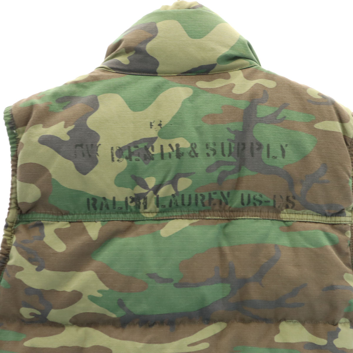 美品 DENIMU&SUPPLY RALPH LAUREN デニムアンドサプライ ラルフローレン 迷彩柄 ダウンベスト S カーキ メンズ