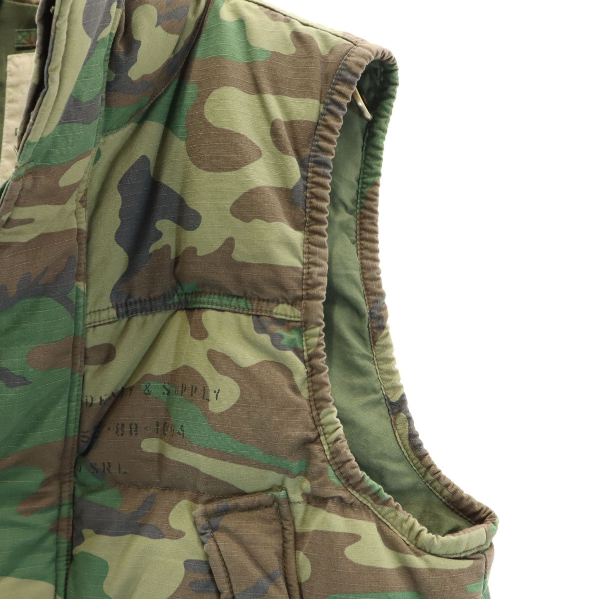 美品 DENIMU&SUPPLY RALPH LAUREN デニムアンドサプライ ラルフローレン 迷彩柄 ダウンベスト S カーキ メンズ