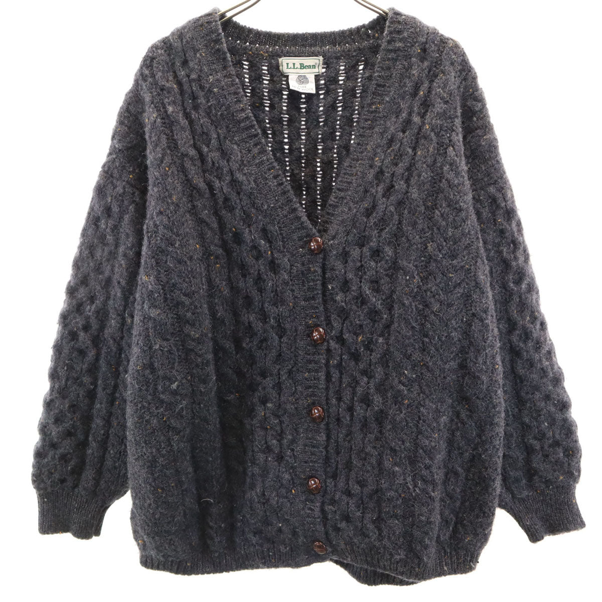 L.L.Bean エルエルビーン 80s アイルランド製 ヴィンテージ 長袖 Vネック ニットカーディガン L チャコールグレー アウトドア レディース