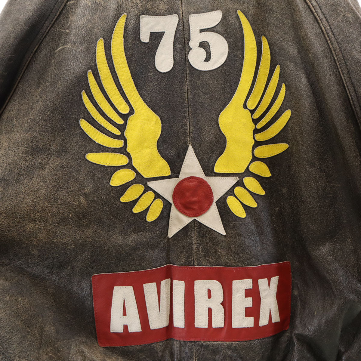 AVIREX VARSITY アヴィレックス バーシティ バックロゴ 牛革 レザー スタジャン XL ダークブラウン 中綿 メンズ