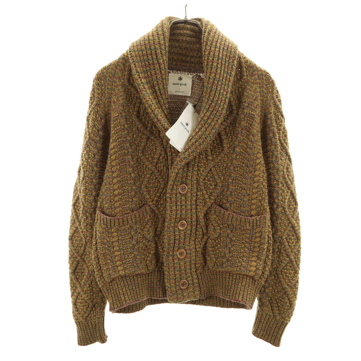 未使用 snowpeak スノーピーク アルパカブレンド ショールカラー ニットカーディガン 1 イエロー系 メンズ