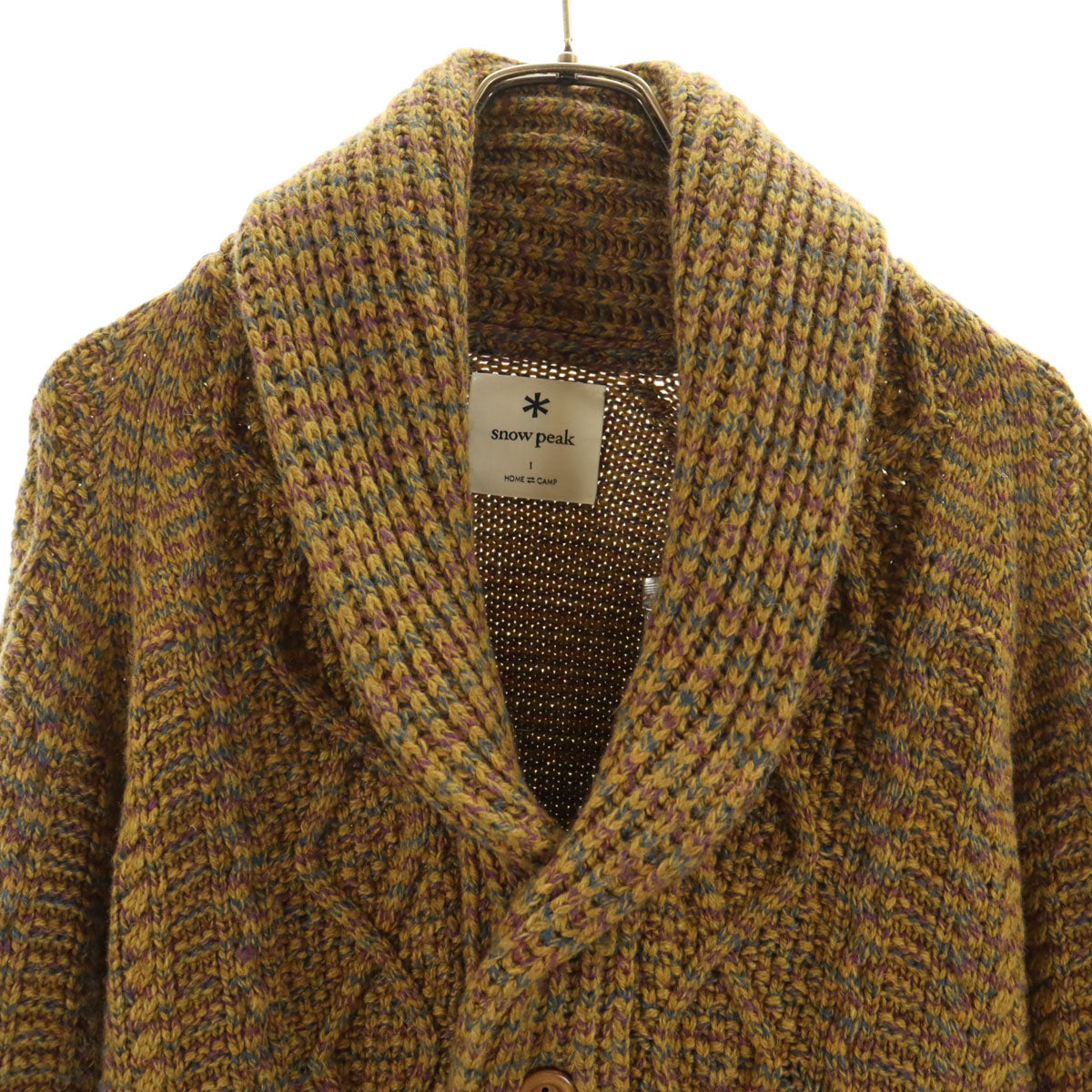 未使用 snowpeak スノーピーク アルパカブレンド ショールカラー ニットカーディガン 1 イエロー系 メンズ