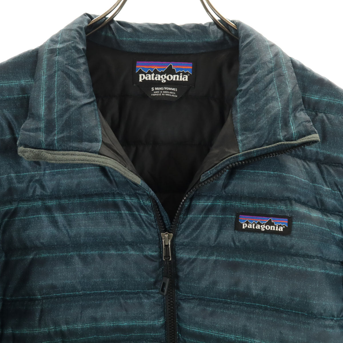 patagonia パタゴニア ボーダー柄 ダウンジャケット S ブルー系 アウトドア 84674 メンズ