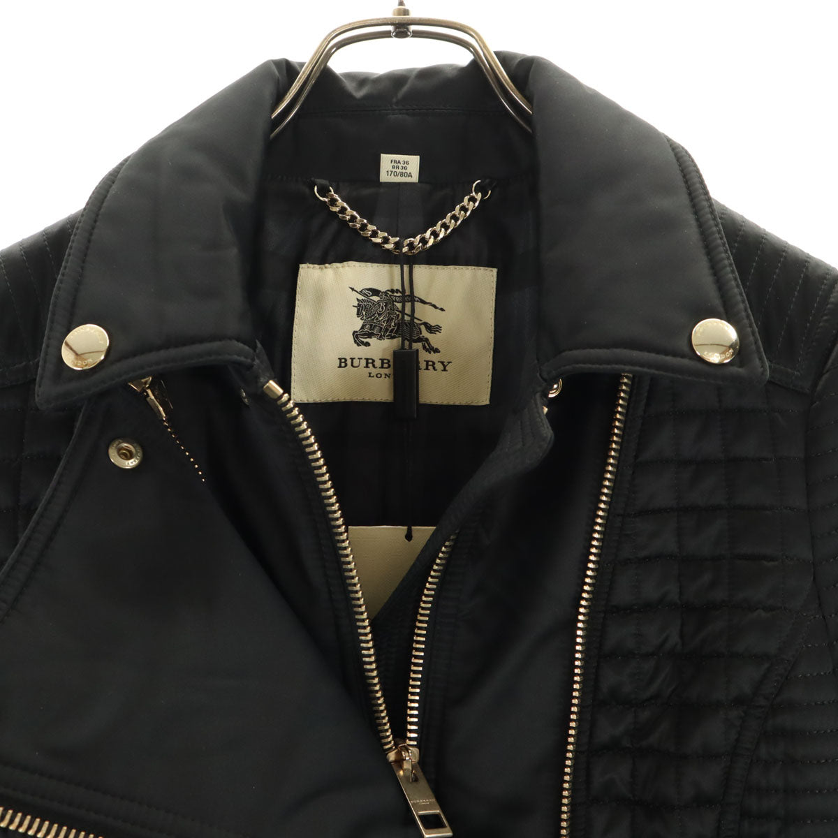 未使用 BURBERRY LONDON バーバリーロンドン キルティングジャケット 38 ブラック ベルト タグ付き レディース