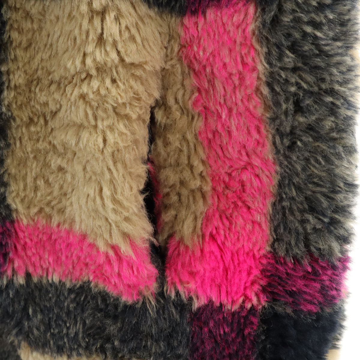 美品 Desigual デシグアル チェック柄 フェイクファー ベスト S ベージュ メンズ