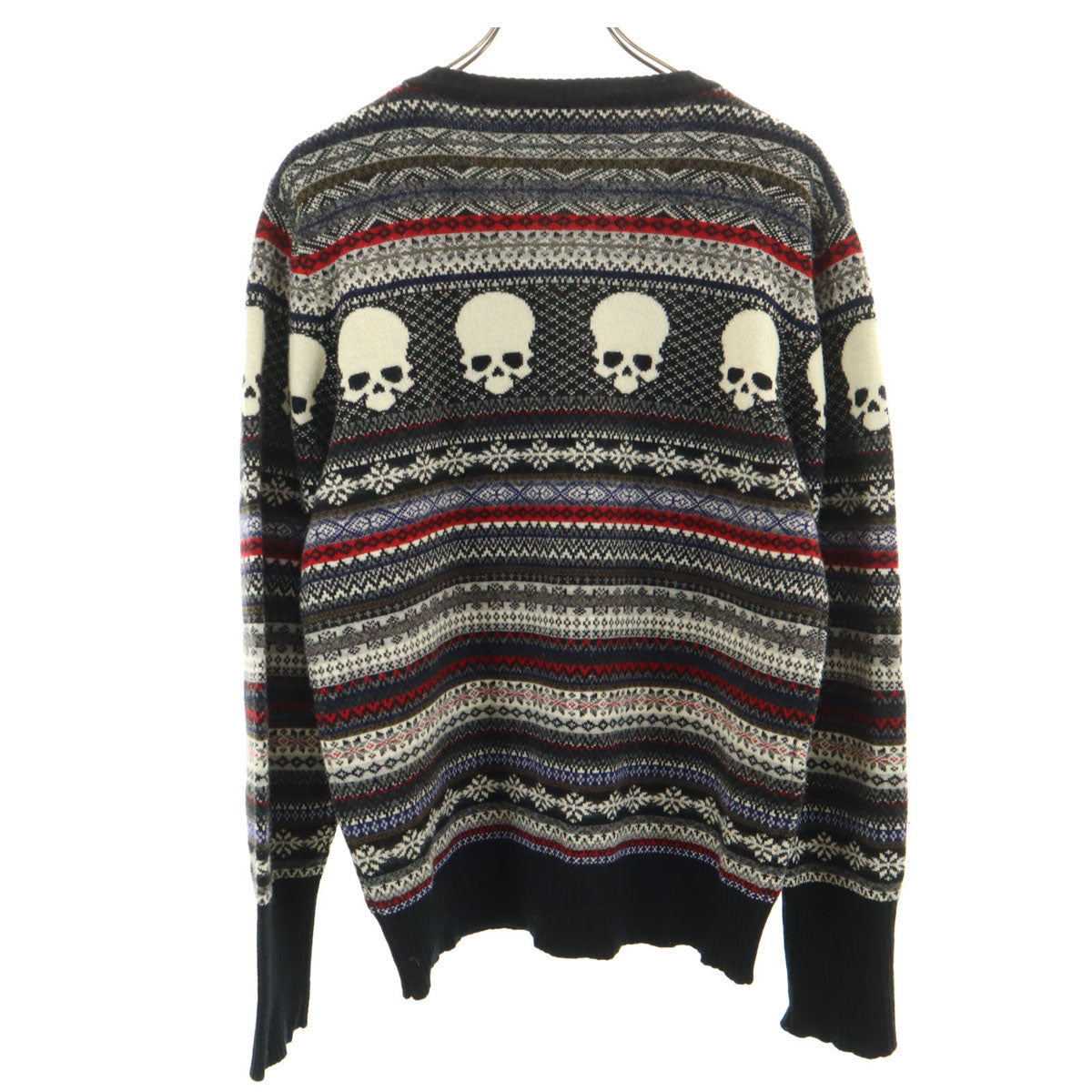 GEMMA.H UOMO ジャンマアッカウォモ イタリア製 ウール 総柄 長袖 Vネック セーター L ブラック系 ニット ドクロ メンズ