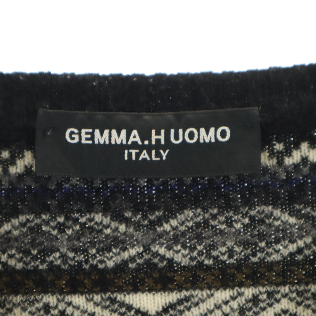 GEMMA.H UOMO ジャンマアッカウォモ イタリア製 ウール 総柄 長袖 Vネック セーター L ブラック系 ニット ドクロ メンズ