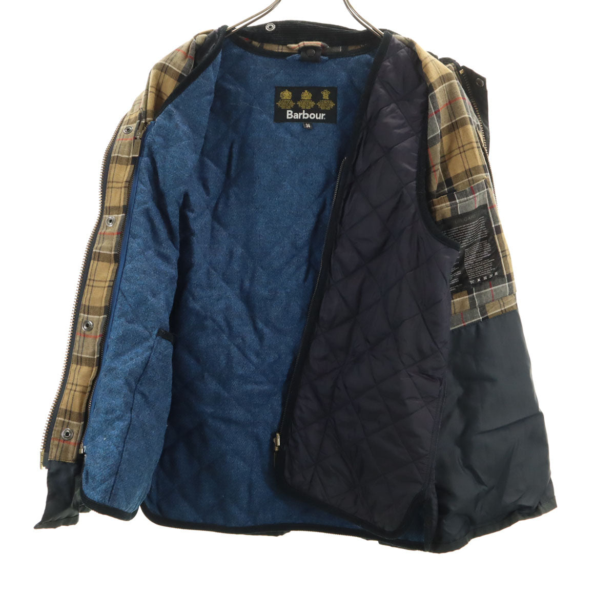 Barbour バブアー 英国製 3WAY オイルドジャケット 34 ブラック キルティングベストライナー付き メンズ