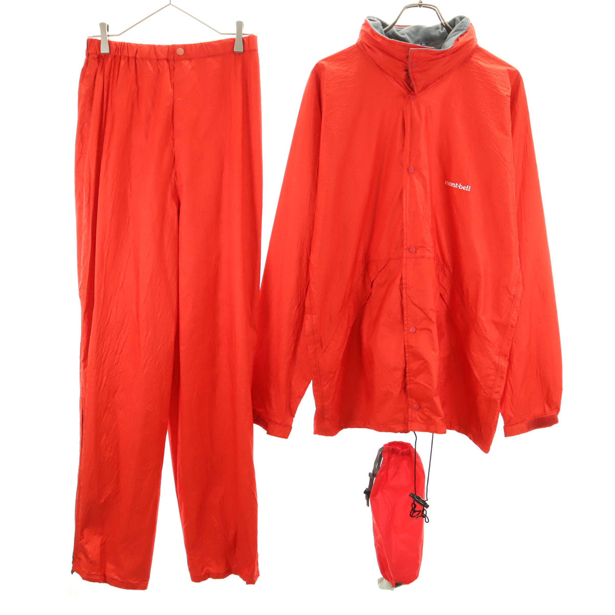 mont-bell モンベル ゴアテックス ジャケット 上下 セットアップ XL 朱色 収納袋付き アウトドア メンズ