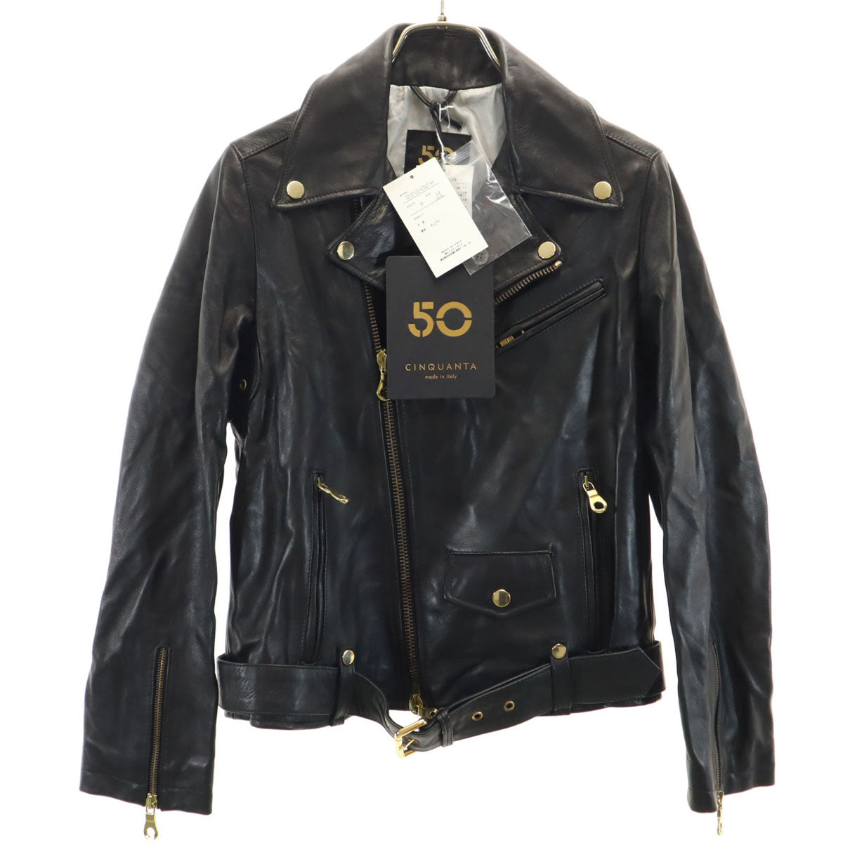 CINQUANTA チンクアンタ 未使用 イタリア製 レザー ダブルライダースジャケット 38 ブラック タグ付き レディース