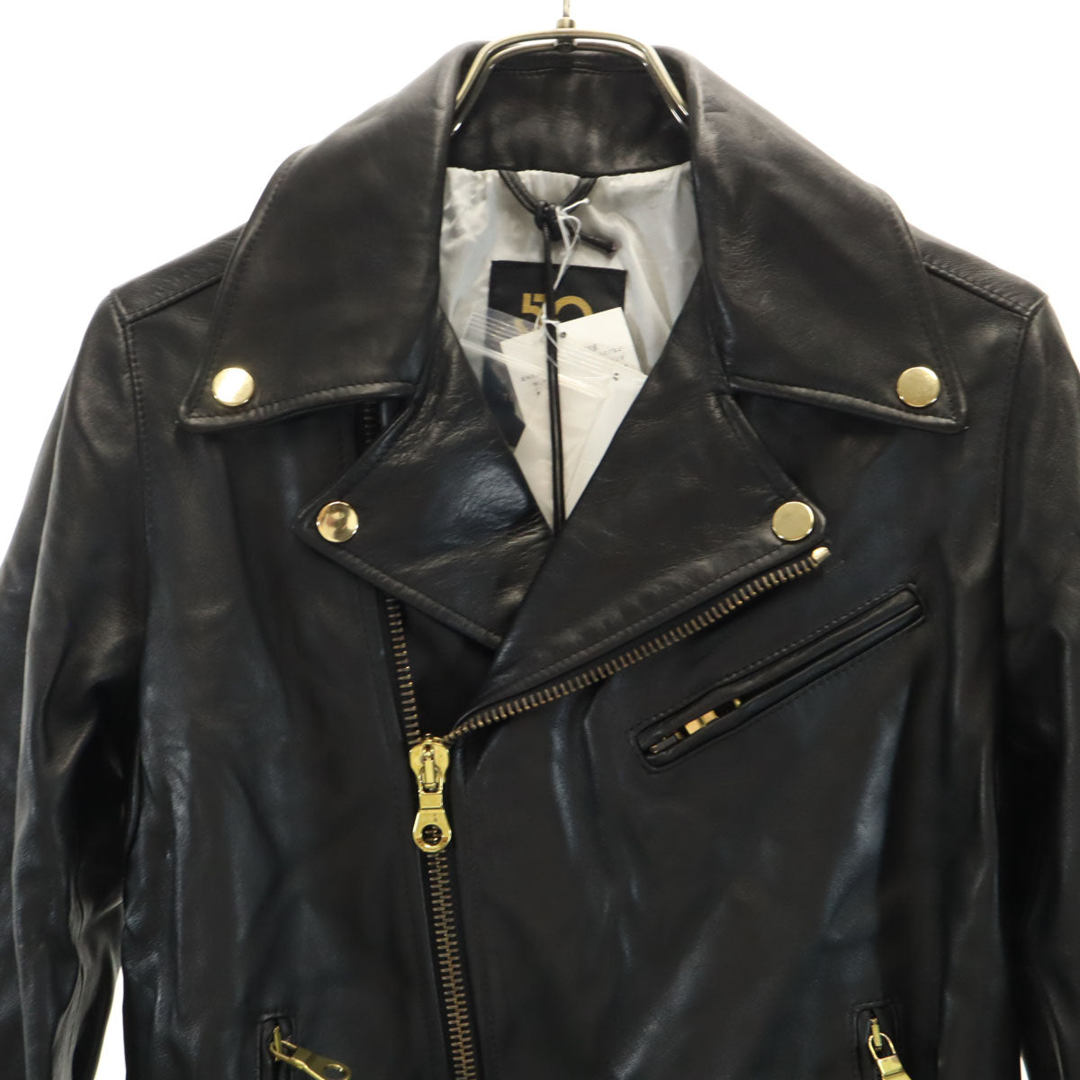 CINQUANTA チンクアンタ 未使用 イタリア製 レザー ダブルライダースジャケット 38 ブラック タグ付き レディース