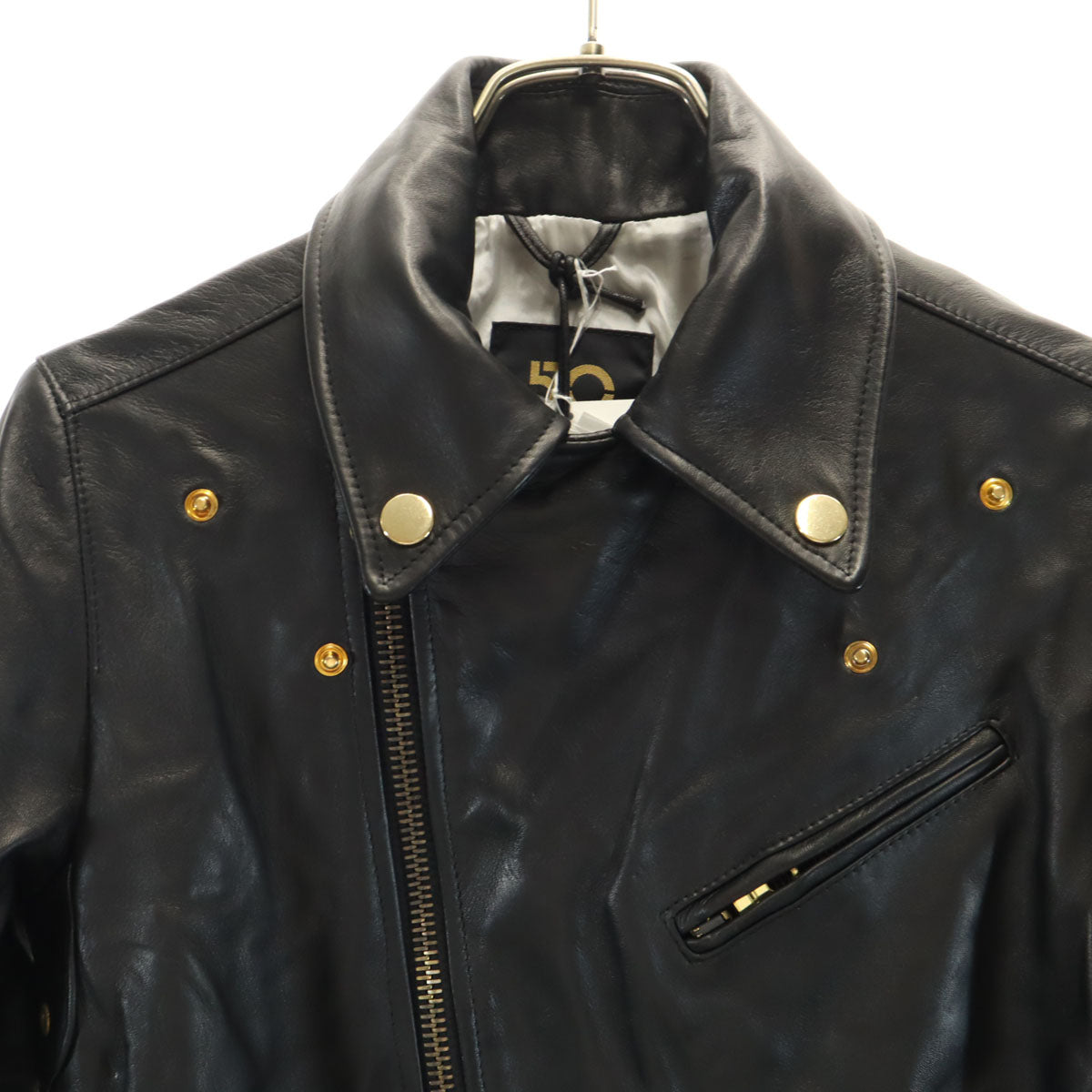 CINQUANTA チンクアンタ 未使用 イタリア製 レザー ダブルライダースジャケット 38 ブラック タグ付き レディース