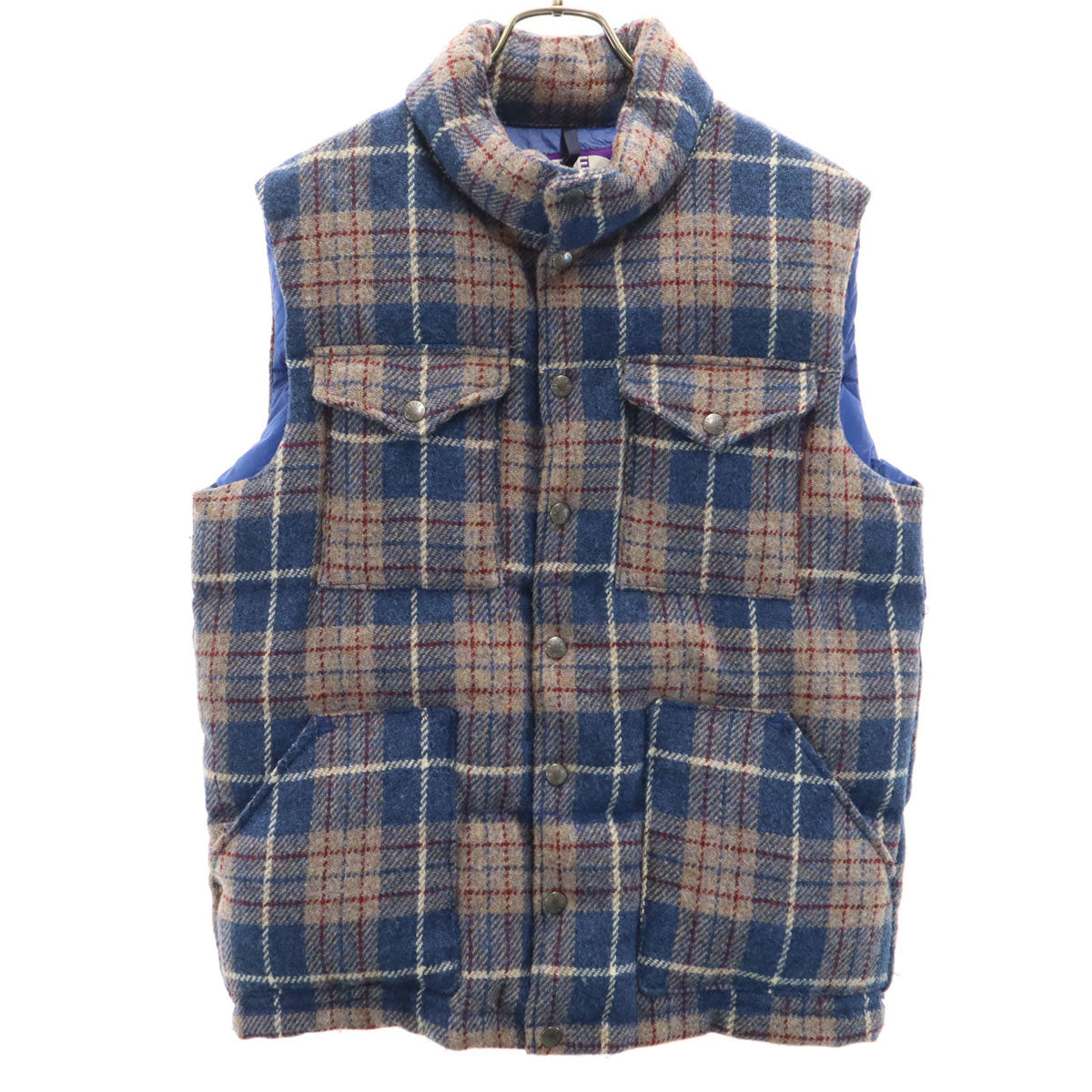 THE NORTH FACE ザノースフェイス パープルレーベル ハリスツイード HARRIS TWEED チェック ダウンベスト L ブルー系 アウトドア ND2080N メンズ