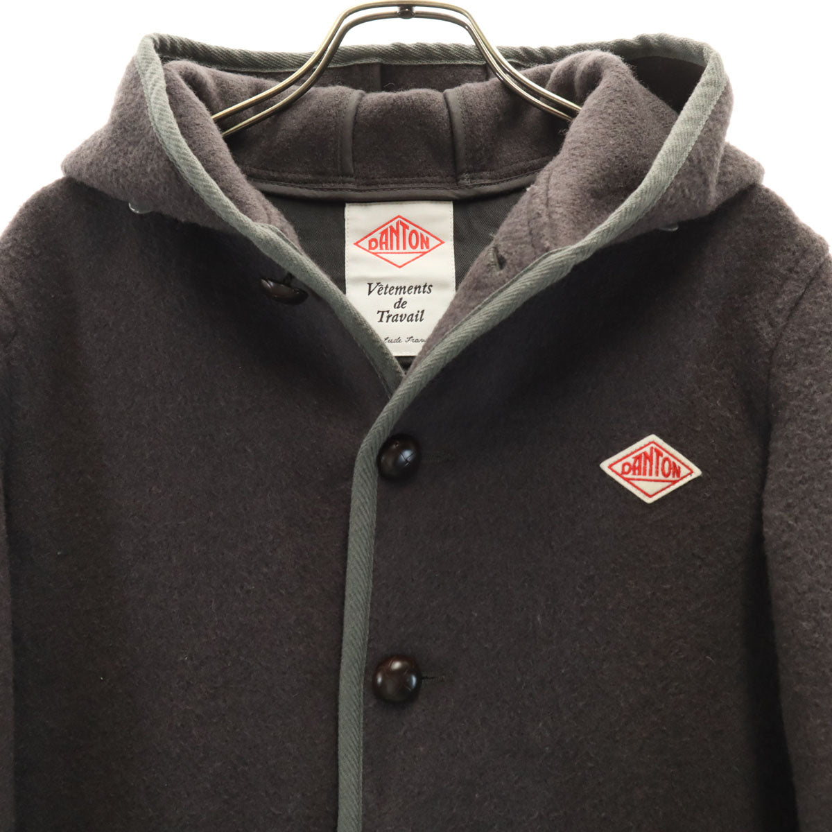 Danton ダントン 日本製 ウールモッサ シングルフード ジャケット 36 チャコールグレー レディース