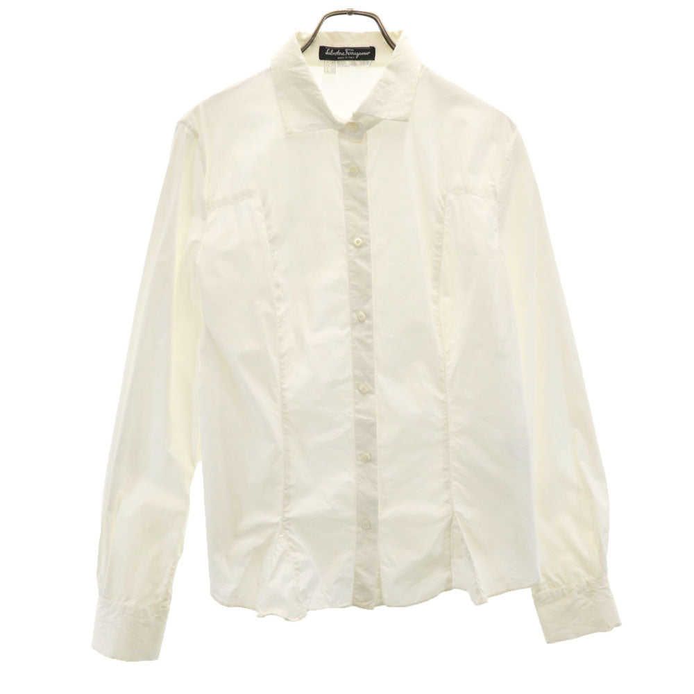 SalvatoreFerragamo サルバトーレフェラガモ イタリア製 長袖 ボタンダウンシャツ 46 ホワイト レディース