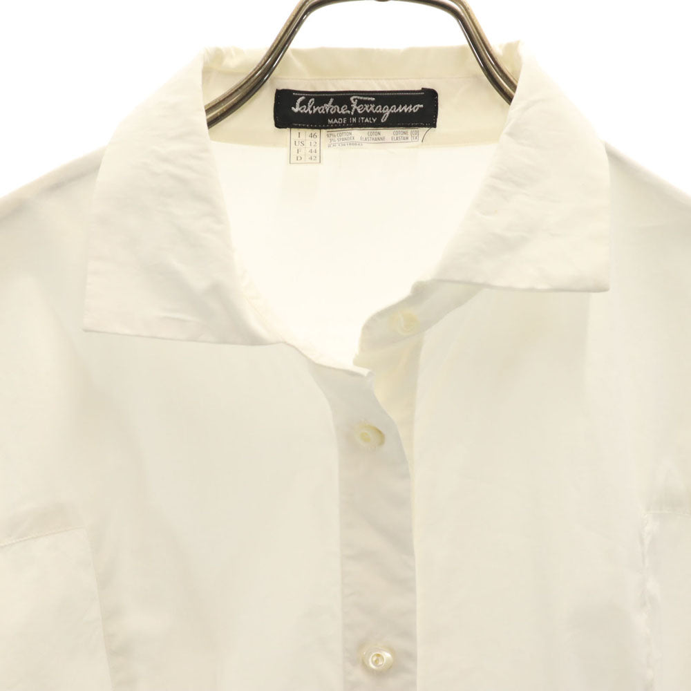SalvatoreFerragamo サルバトーレフェラガモ イタリア製 長袖 ボタンダウンシャツ 46 ホワイト レディース