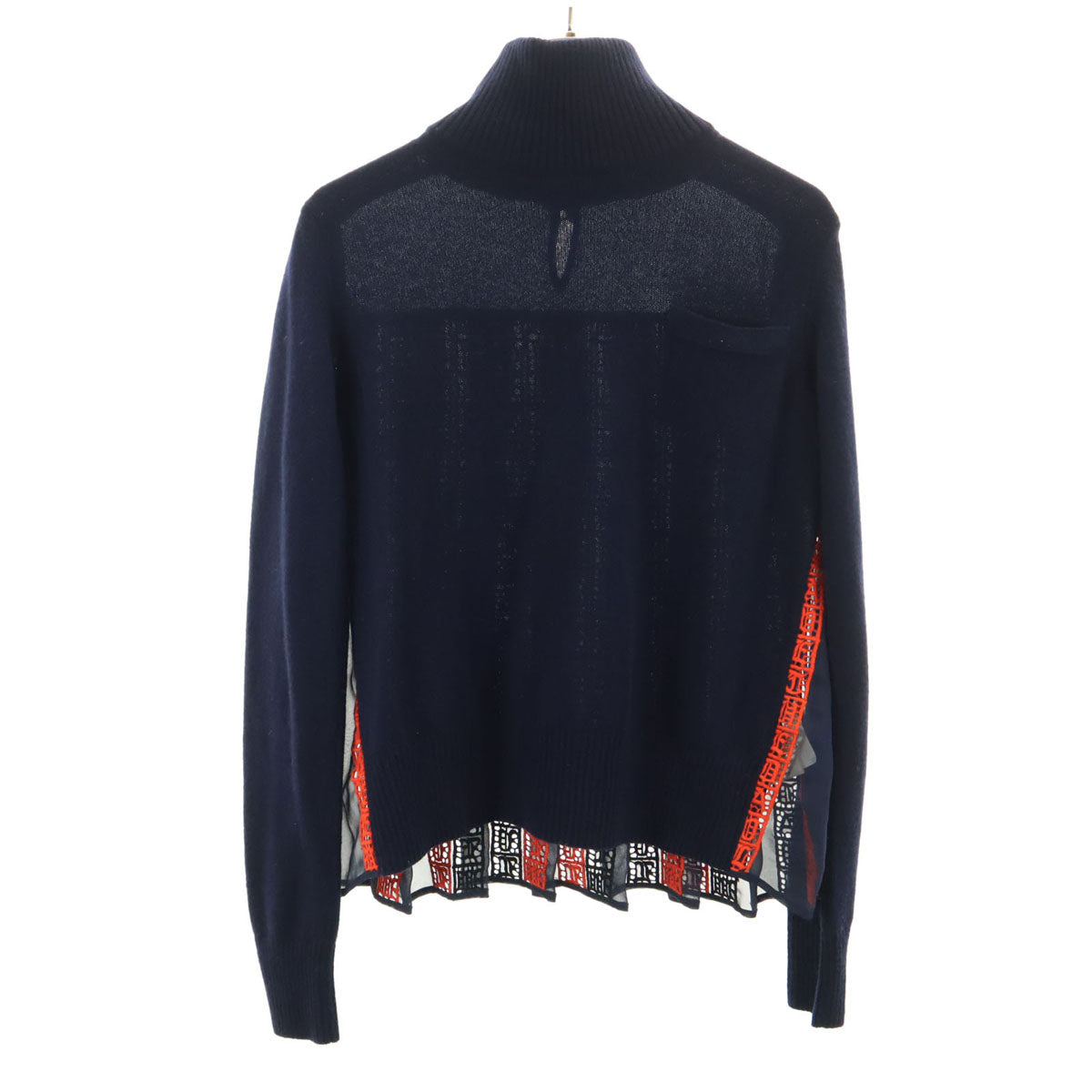Sacai サカイ 日本製 長袖 プリーツ切替 ニット 1 ネイビー レディース