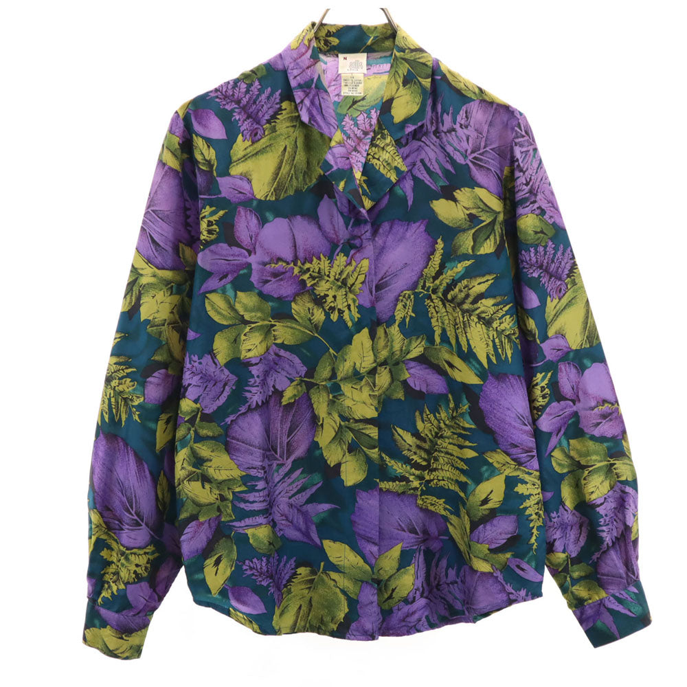 ビアンカ 90s オールド シルクブレンド 総柄 長袖 開襟 ボタンダウンシャツ S レディース