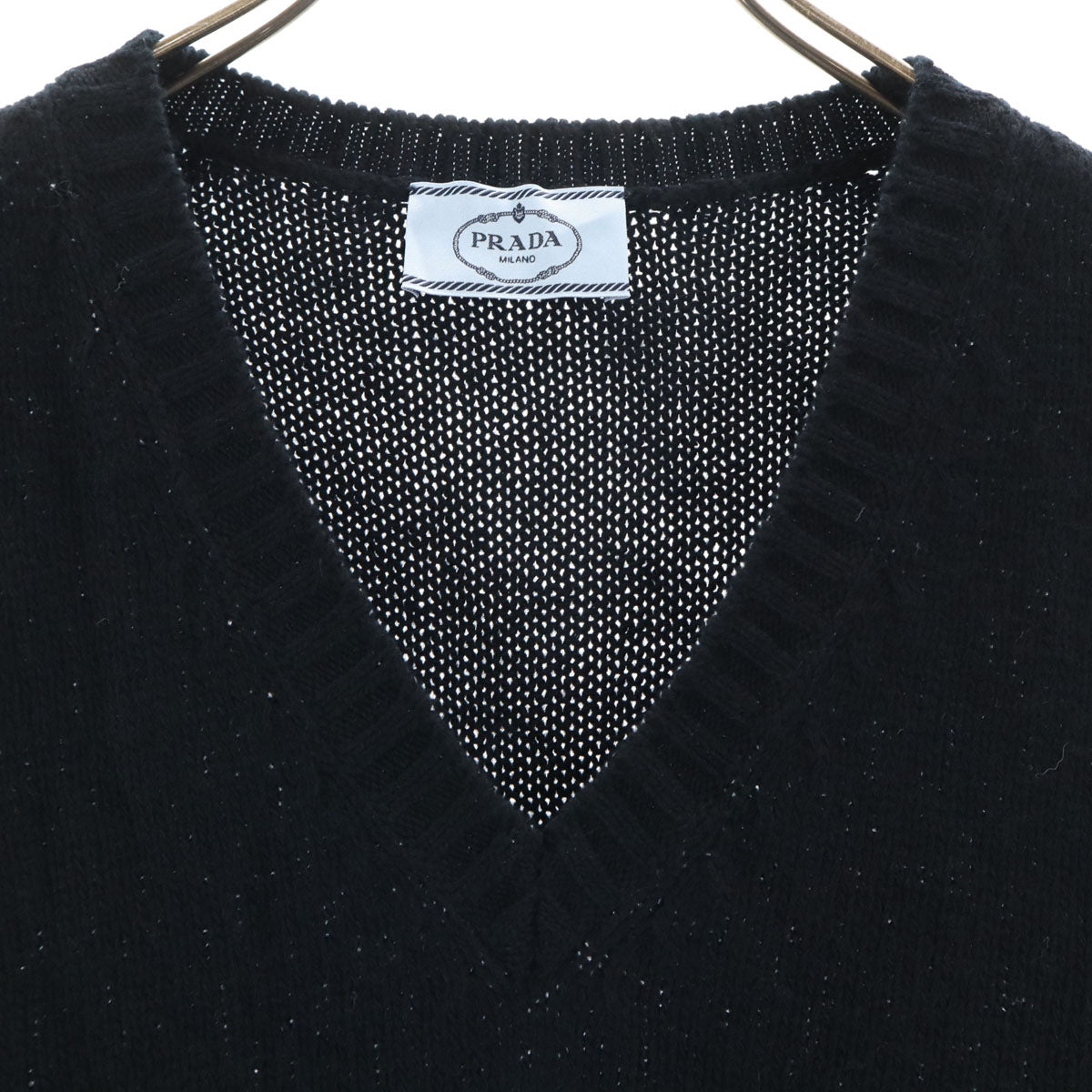 美品 PRADA プラダ 2020年 イタリア製 カシミヤブレンド Vネック ニットベスト 40 ブラック系 レディース