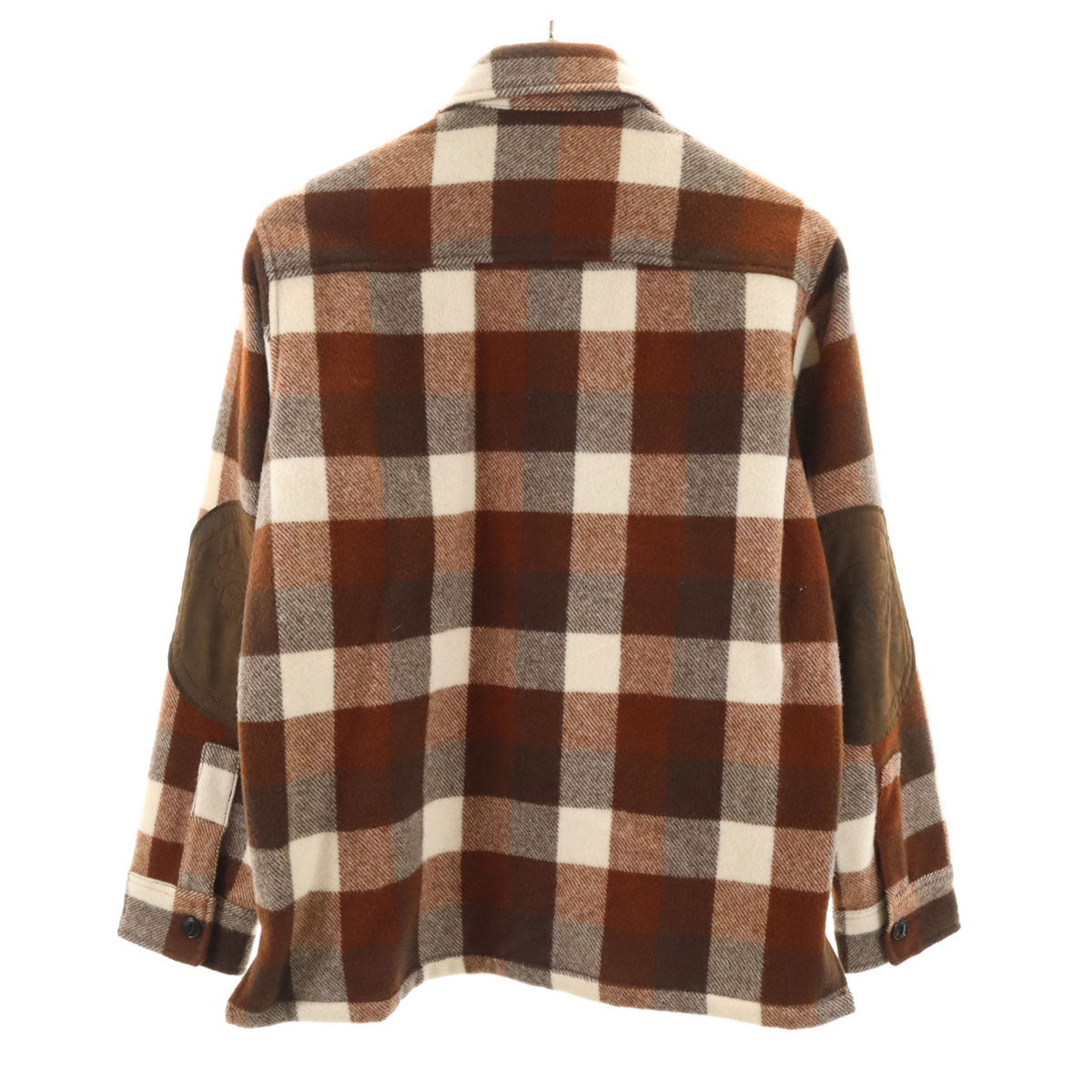 A BATHING APE アベイシングエイプ 日本製 チェック柄 長袖 ウールシャツ S ブラウン エルボーパッチ メンズ