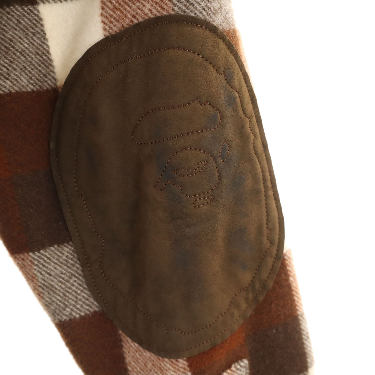 A BATHING APE アベイシングエイプ 日本製 チェック柄 長袖 ウールシャツ S ブラウン エルボーパッチ メンズ