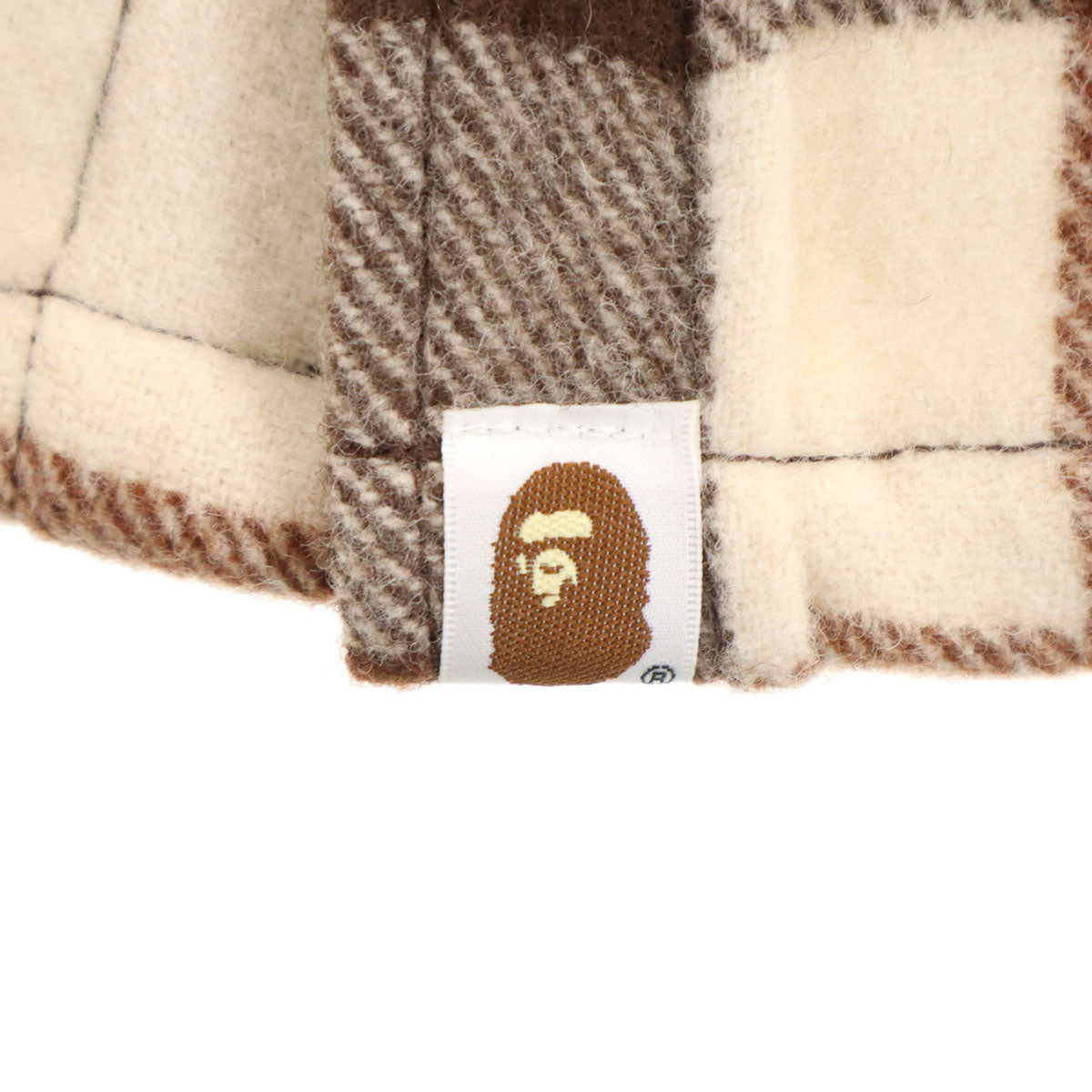 A BATHING APE アベイシングエイプ 日本製 チェック柄 長袖 ウールシャツ S ブラウン エルボーパッチ メンズ