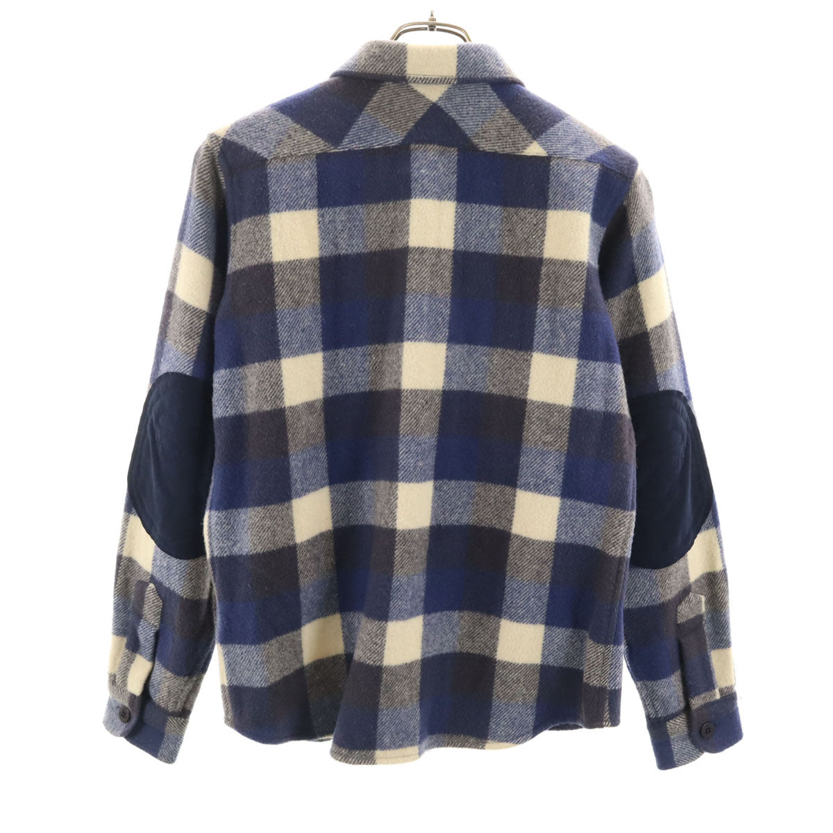 BAPE BY A BATHING APE ベイプ バイ アベイシングエイプ 日本製 チェック柄 長袖 ウールシャツ S ネイビー エルボーパッチ メンズ