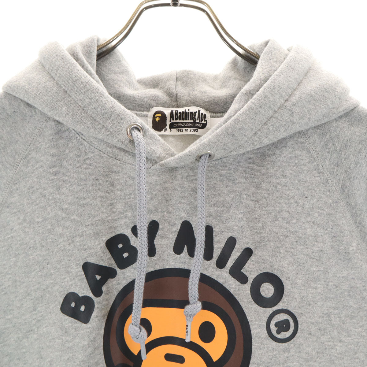 美品 A BATHING APE アベイシングエイプ ベビーマイロ 長袖 スウェットパーカー S グレー 裏起毛 メンズ