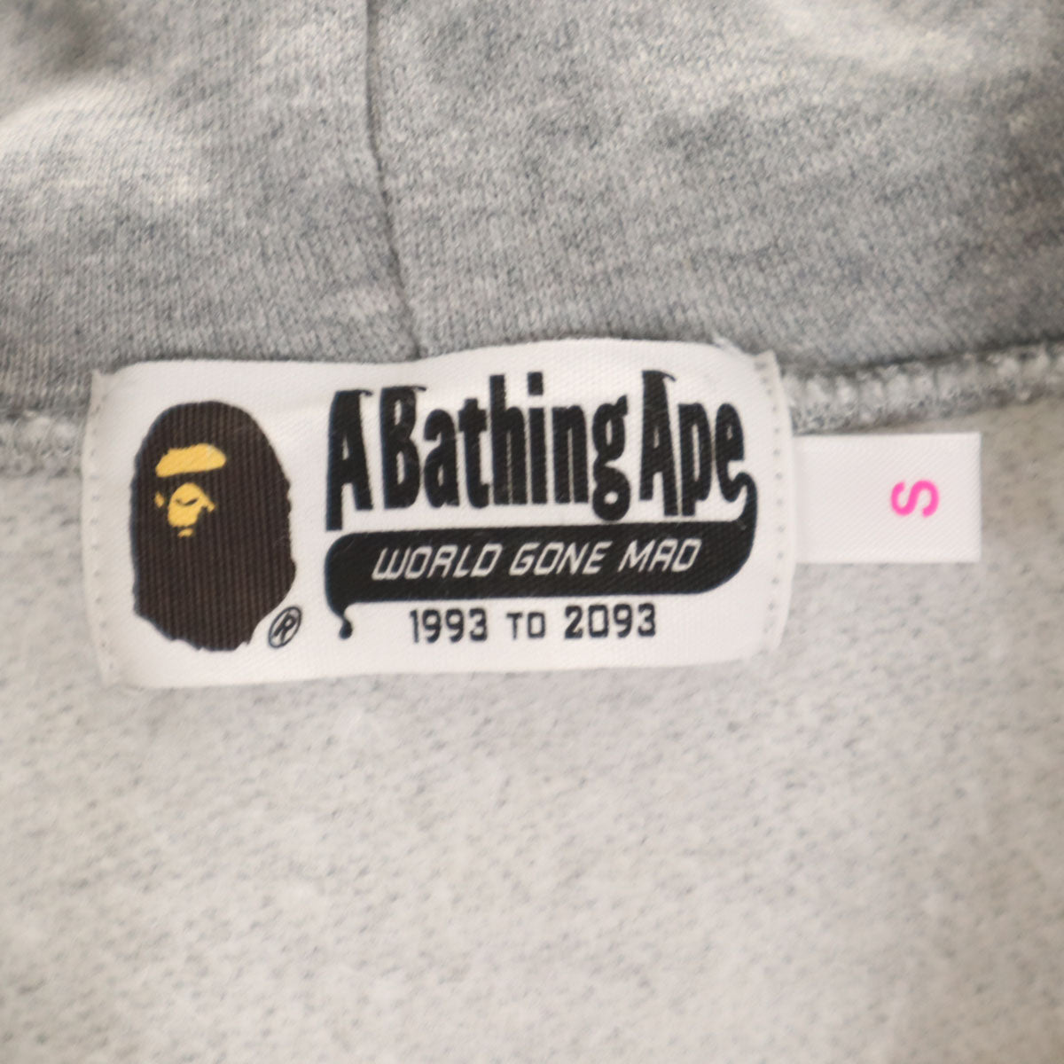 美品 A BATHING APE アベイシングエイプ ベビーマイロ 長袖 スウェットパーカー S グレー 裏起毛 メンズ