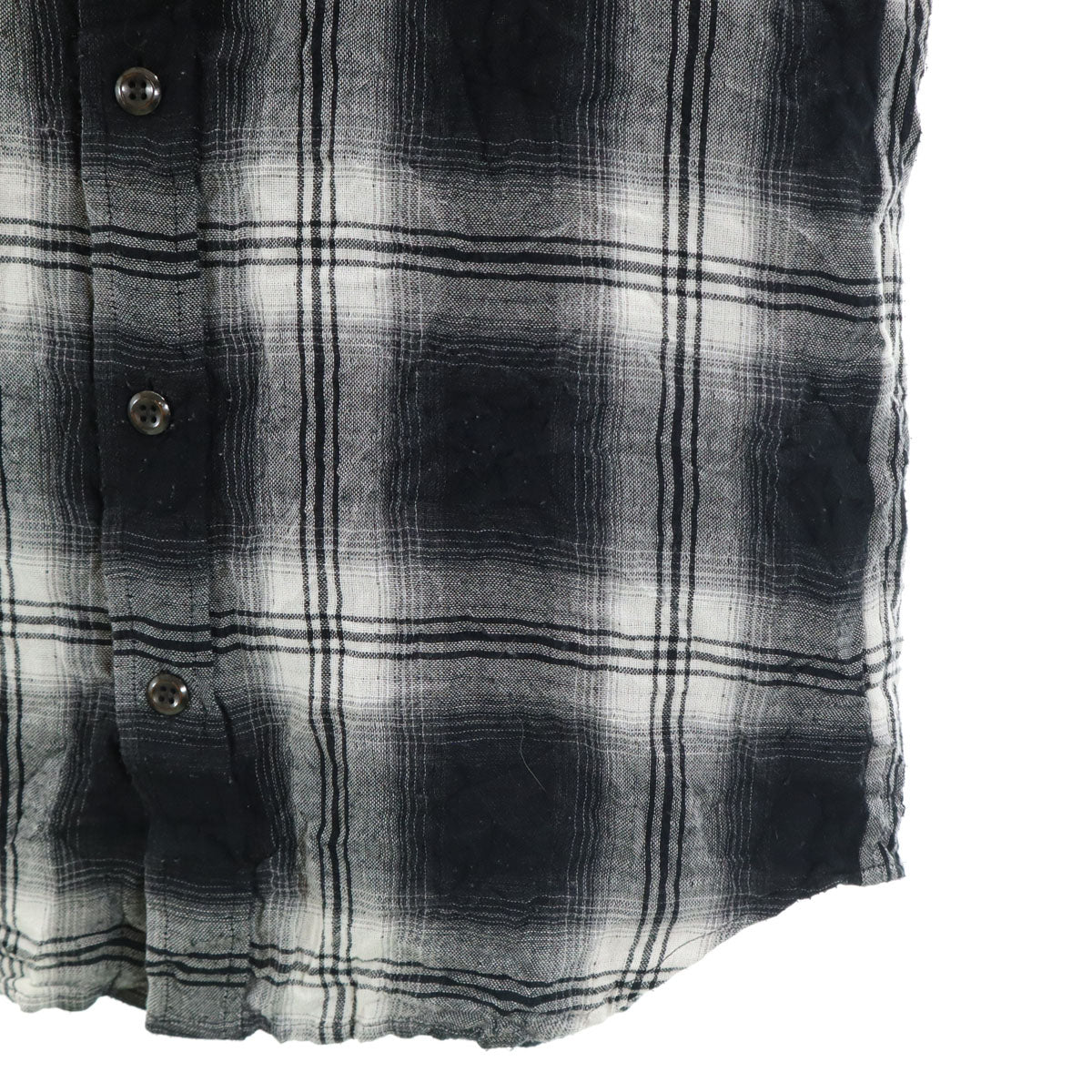 ATTACHMENT アタッチメント チェック柄 長袖 シワ加工 シャツ 1 ブラック メンズ