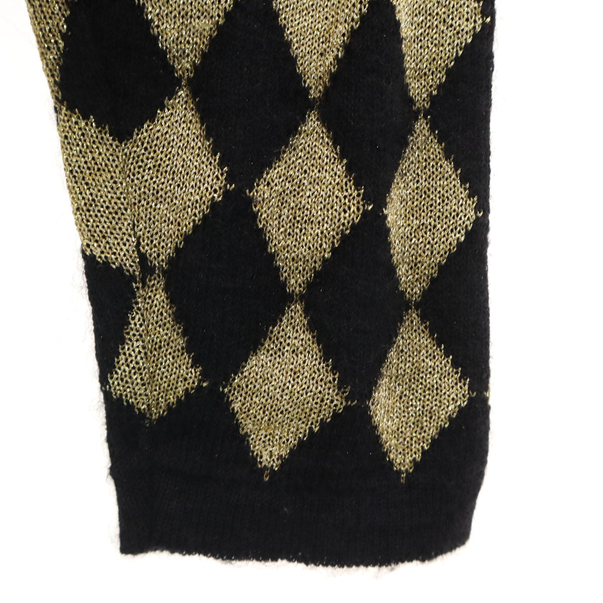 美品 Saint Joie サンジョア ダイヤ柄 長袖 ニットカーディガン M ゴールド レディース