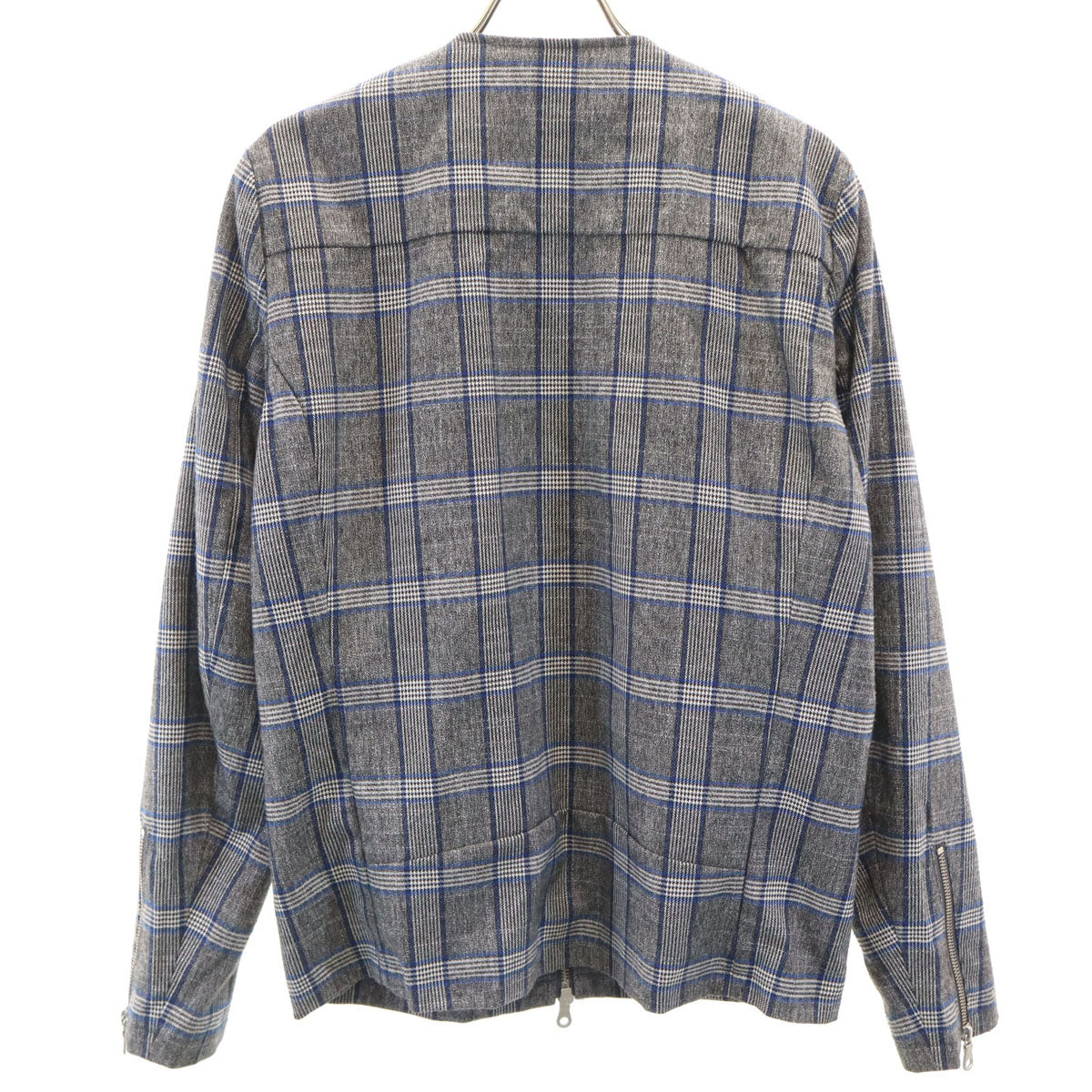 NO ID ノーアイディー グレンチェック ノーカラー ブルゾン 1 グレー ジャケット メンズ