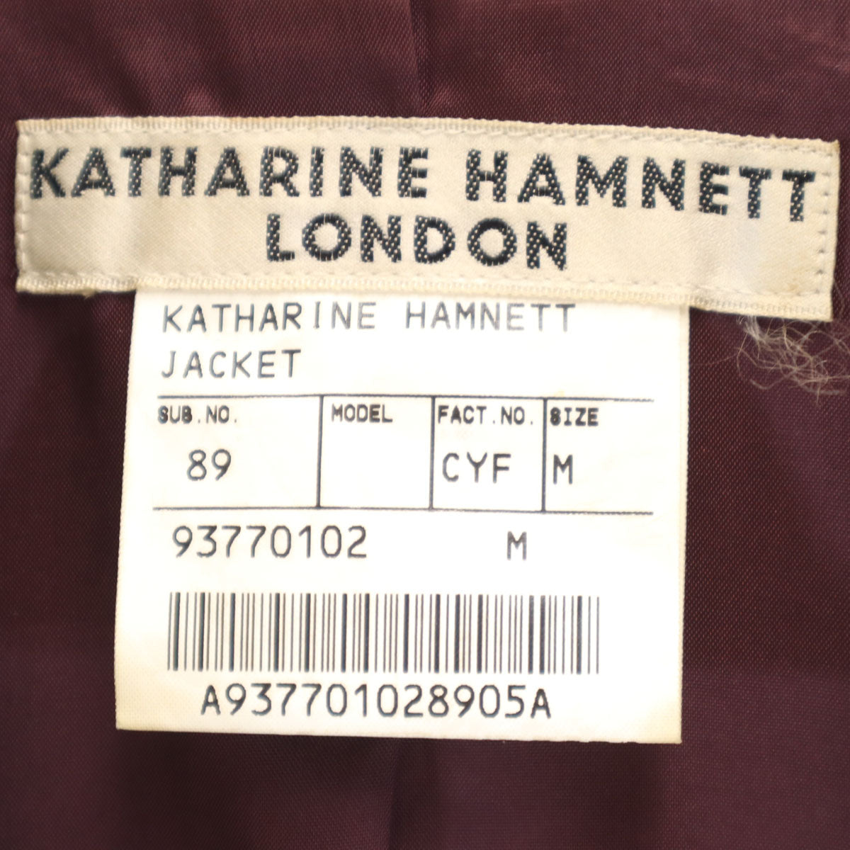 KATHARINE HAMNETT LONDON キャサリンハムネットロンドン 日本製 テーラードジャケット M ボルドー レディース
