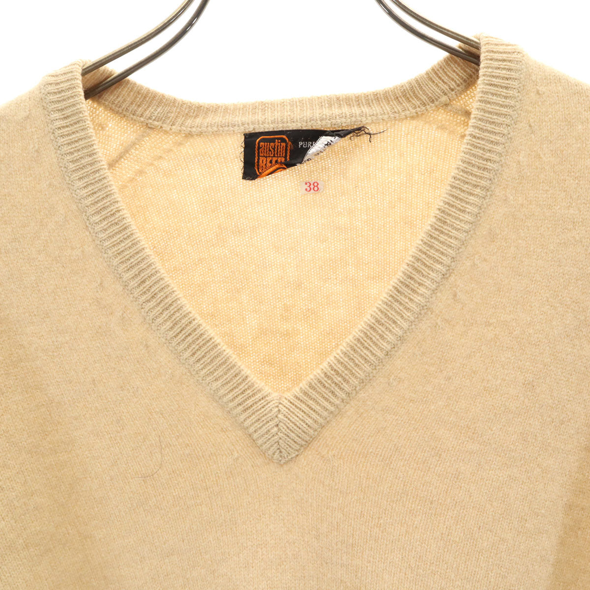 austin REED オースチン リード スコットランド製 カシミヤ100% 長袖 Vネック セーター 38 ベージュ ニット メンズ