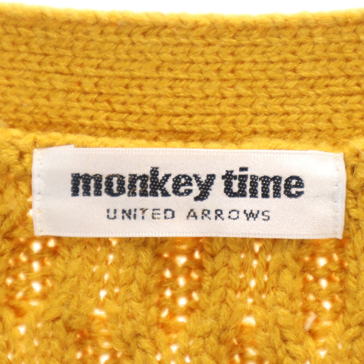 monkey time UNITED ARROWS モンキータイム ユナイテッドアローズ 長袖 Vネック アラン ニットカーディガン M マスタード メンズ