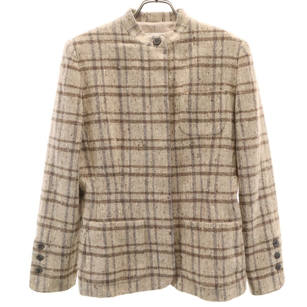 Mademoiselle Dior マドモアゼル ディオール 90s オールド チェック柄 ネップ ツイードジャケット M ベージュ レディース