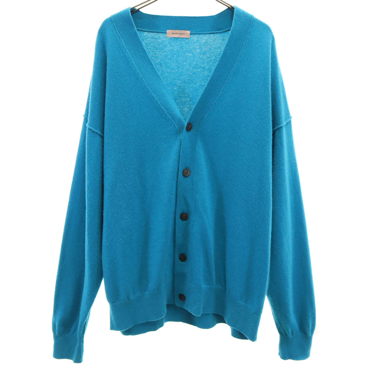 美品 BEAMS LIGHTS ビームスライツ カシミヤ100% 長袖 Vネック ニットカーディガン L 水色 メンズ