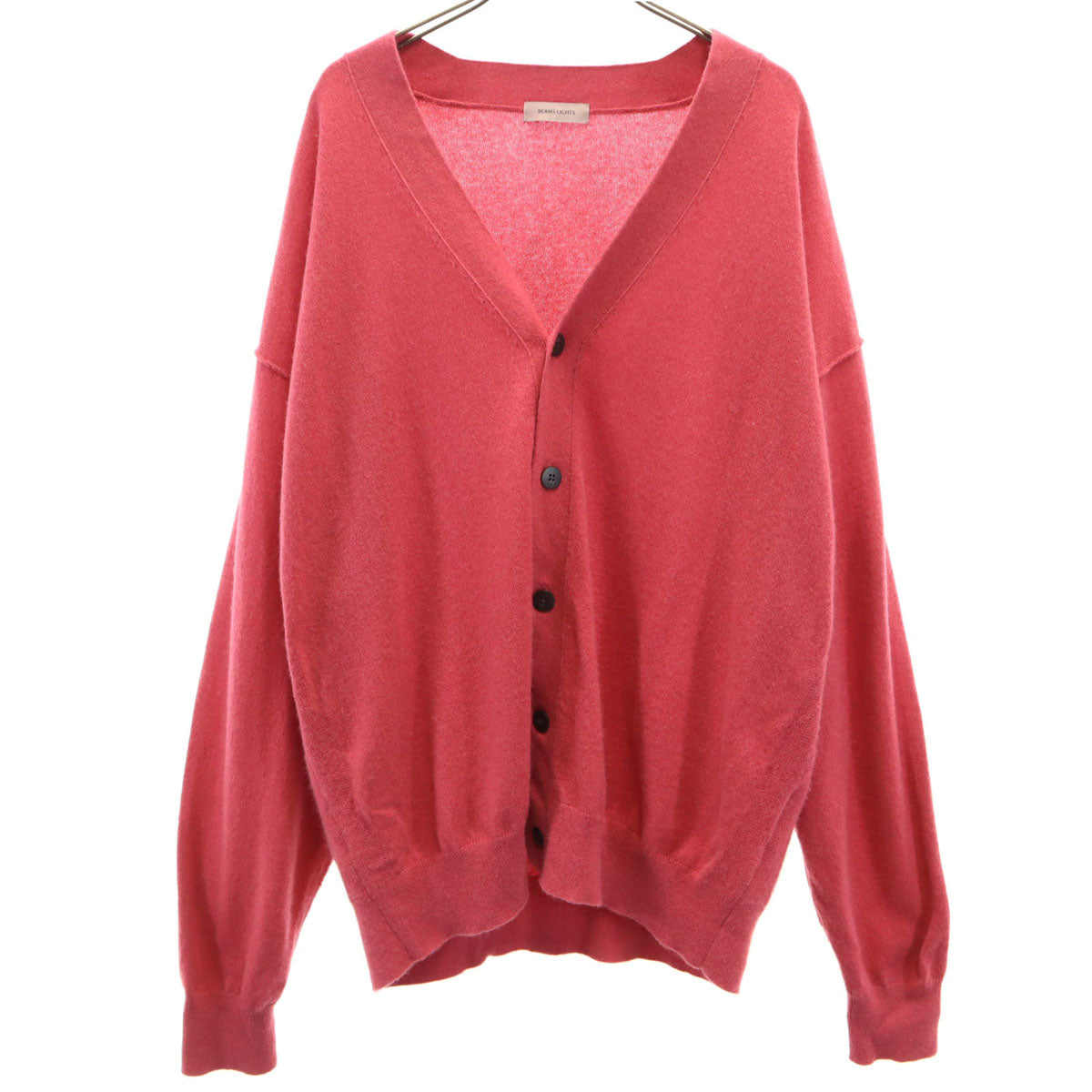 美品 BEAMS LIGHTS ビームスライツ カシミヤ100% 長袖 Vネック ニットカーディガン L ピンク メンズ