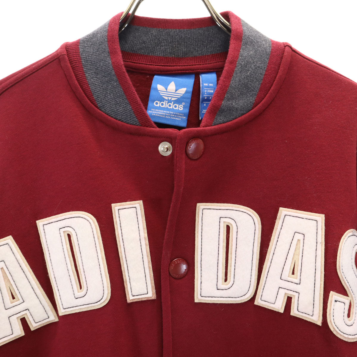 美品 adidas Originals アディダスオリジナルス スウェット ベースボール ジャケット L ボルドー スタジャン メンズ