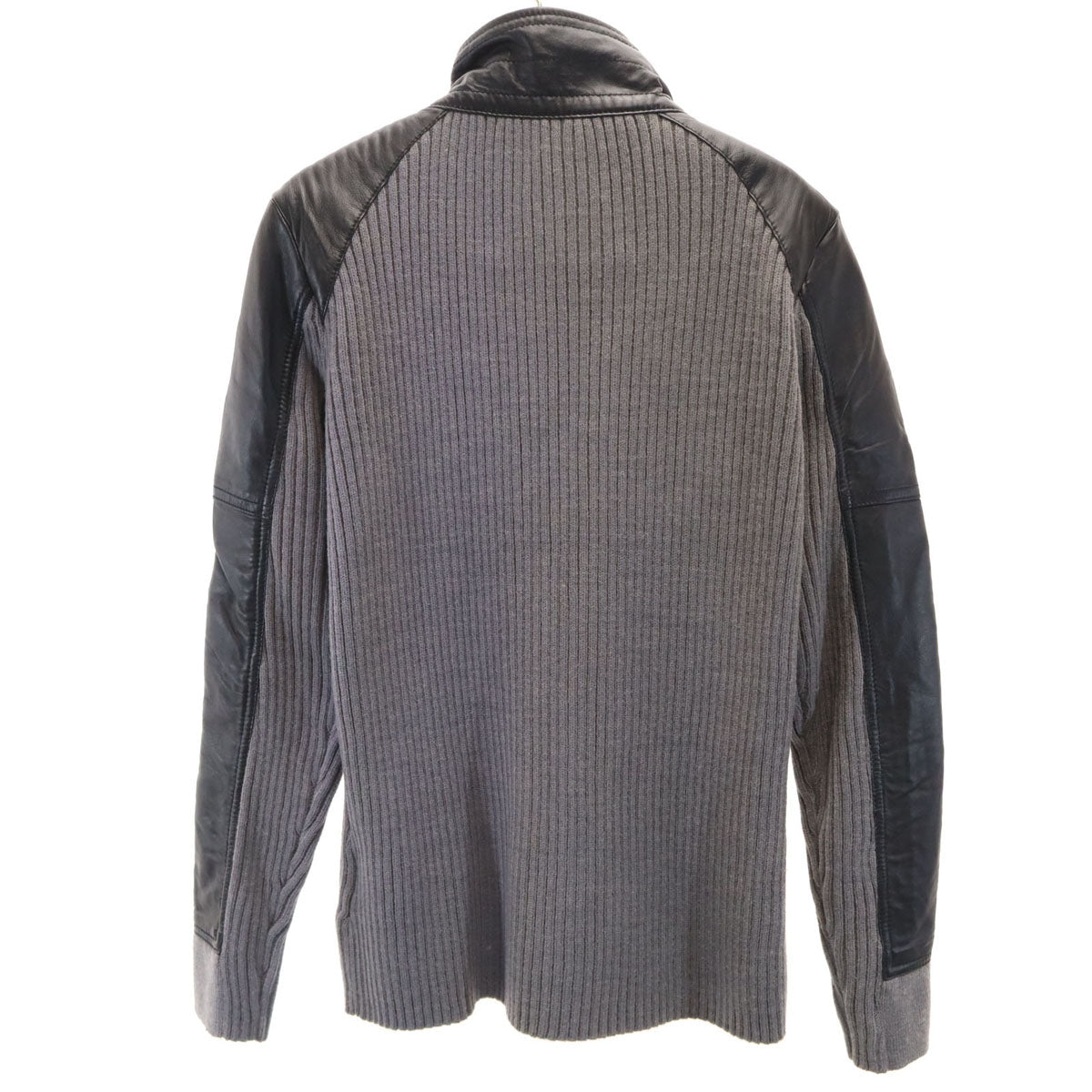AVIREX アヴィレックス 長袖 切替 ラムレザー カーディガン L グレー ニット メンズ
