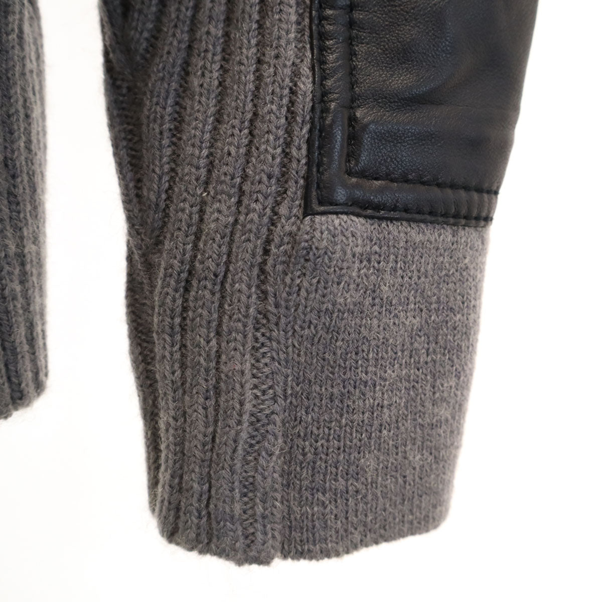 AVIREX アヴィレックス 長袖 切替 ラムレザー カーディガン L グレー ニット メンズ